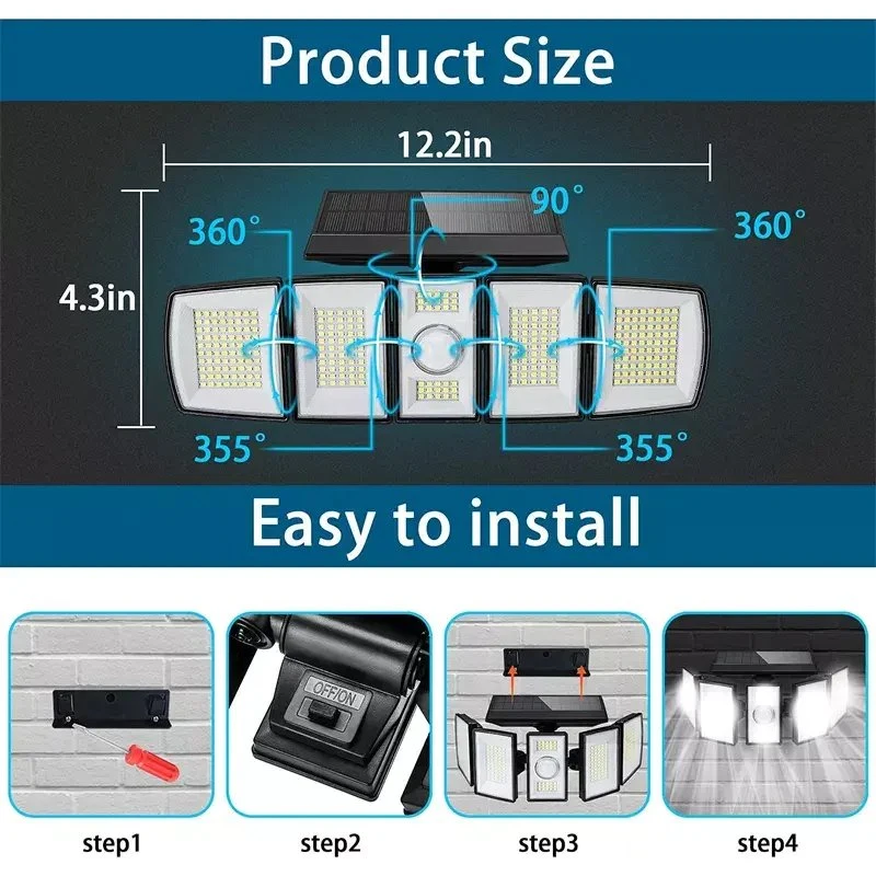 Candeeiro LED de indução de lâmpadas solares à prova de água para jardim no exterior