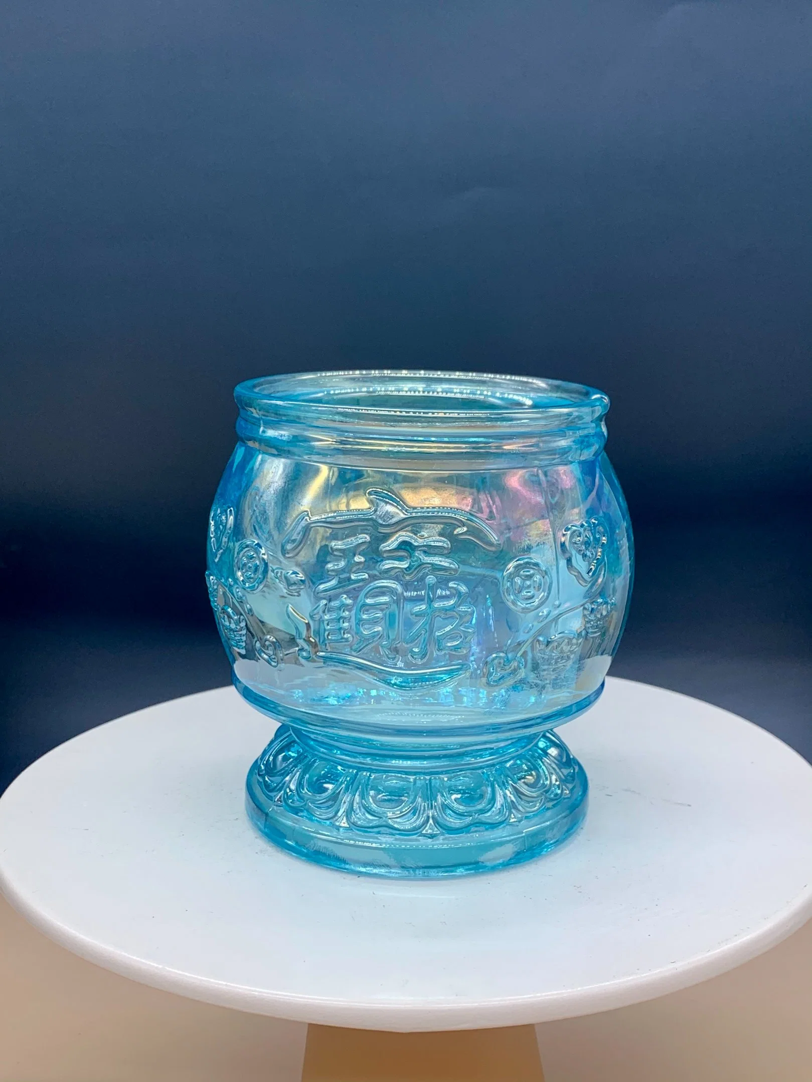 European Style Contracted Wind Blue Series Glass Candlestick Household Adornment Places a Store Content Jar, Sugar Jar,