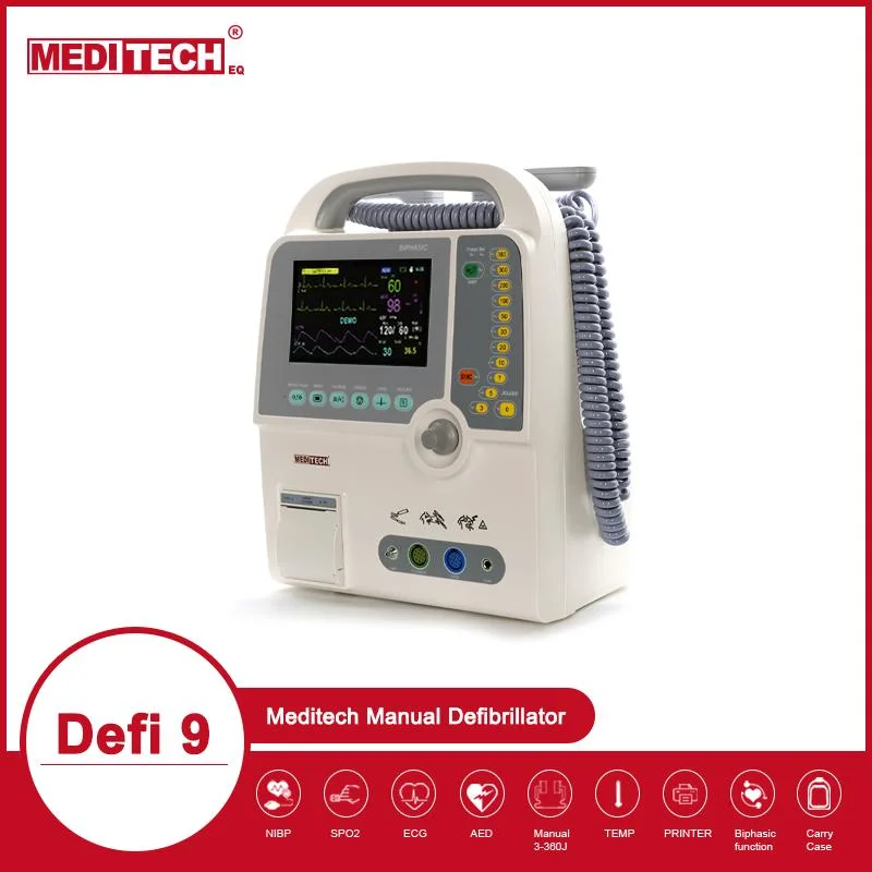 Defi 9 Is a Compact, Light Weighted Defibrillator Which Integrated Monitoring, Multi-Parameters Patient Monitor ECG. SpO2. NIBP. Hospital Used Defibrillator