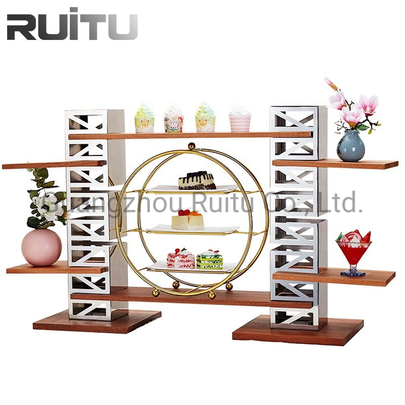Hotel Banquet Buffetware Cupcake Display Stands Table Stainless Steel Wood Catering Dessert Display Decoration Equipment Food Risers Buffet