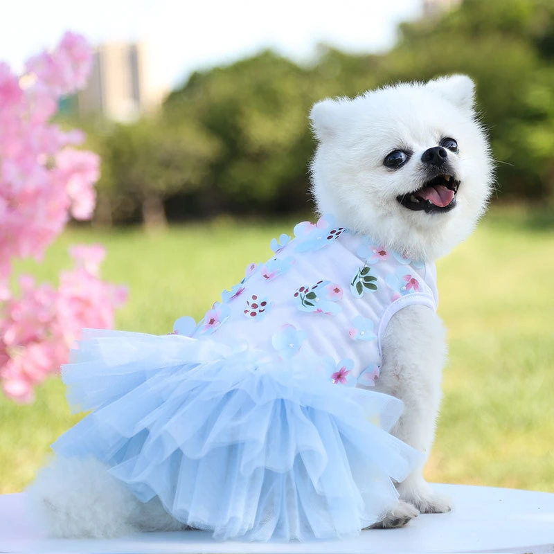 Robe de chien de luxe d'été Peach Blossom chien mariage robes de princesse pour fille mignonne jupe de chien