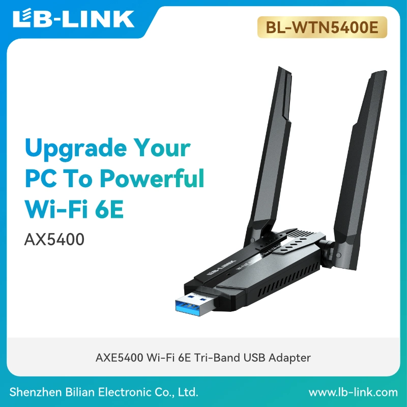 LB-LINK BL-WTN5400E 5400M Wi-Fi 6E Tri-Band USB Adapter 574Mbps on 2.4GHz, 2400Mbps on 5Ghz, 2400Mbps on 6Ghz