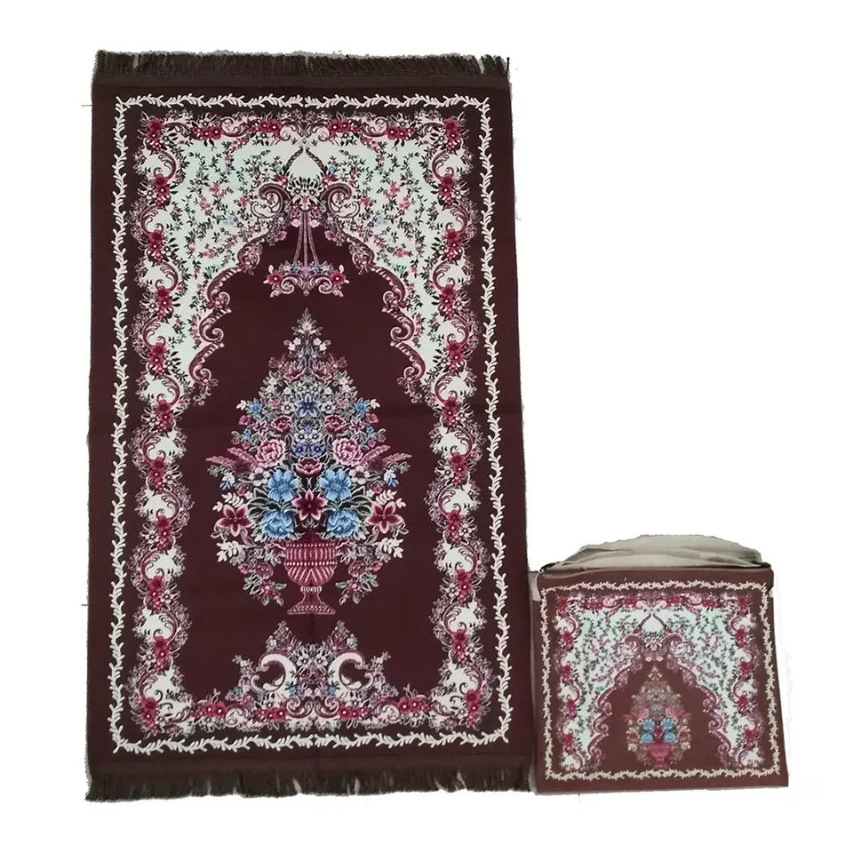 80X120cm Beautiful Design of Muslim Raschel Prayer Mat Islamic Printed Muslim Travel Prayer Rug