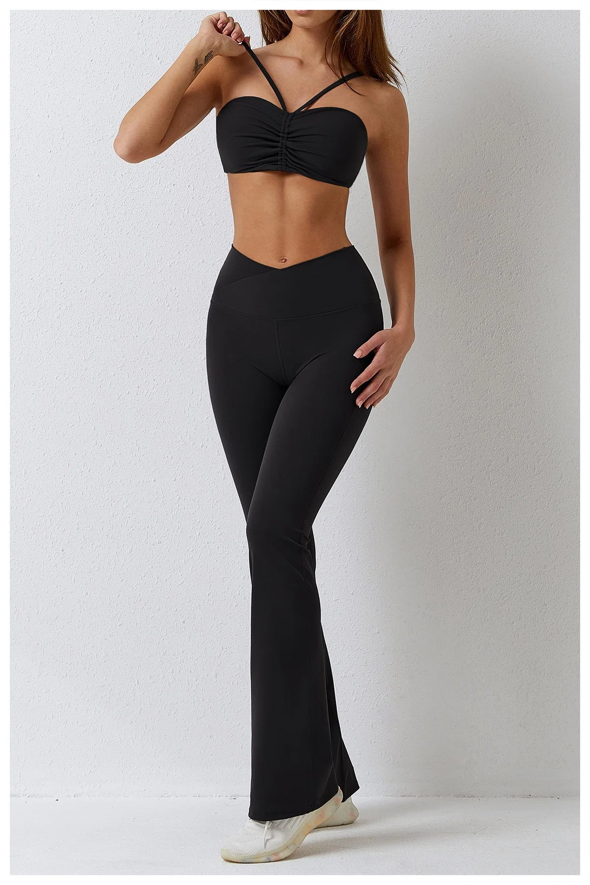 Women Yoga Sets Gym High V Waist Scrunch Sport Leggings Fitness Pant Exercise Running Wear