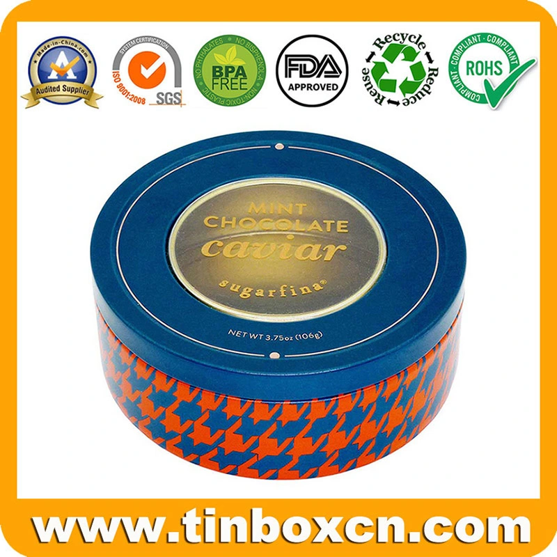 Round Metal Chocolate Can with PVC Window, Chocolate Tin Box