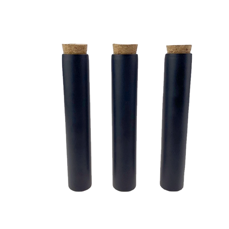 Black Matte Glass Bottles with Cork Wide Mouth Glass Tube with Wooden Cap