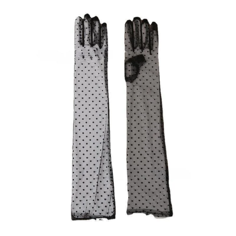 Female Performance Polka DOT Lace Black Ball Gown Gloves