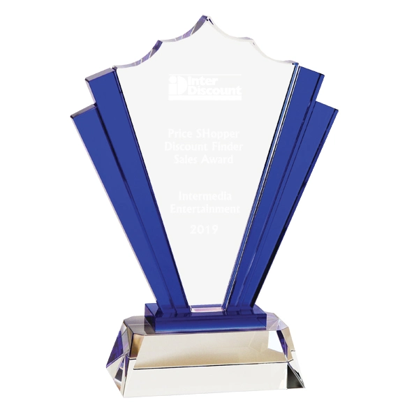 Blue Arrow Crystal Glass Trophy.