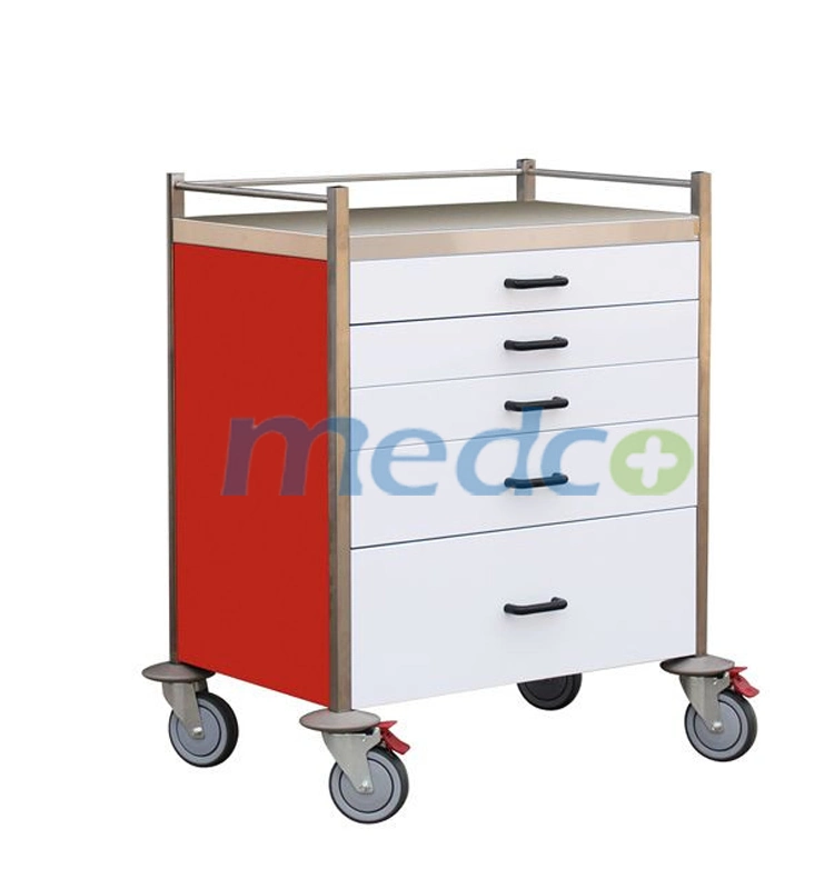 Manufacturer Painted Steel Treatment Hospital Crash Cart Medical Trolley with Key