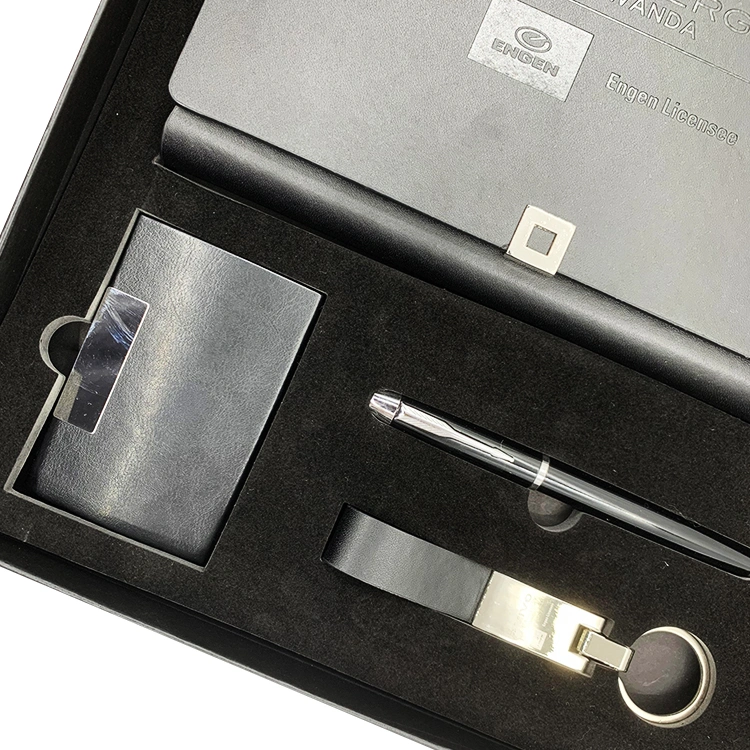 Office Supply 4 personalizado en 1 Losed-Leaf portátil de cadena de llaves Juego de regalo de pluma de la caja de la tarjeta