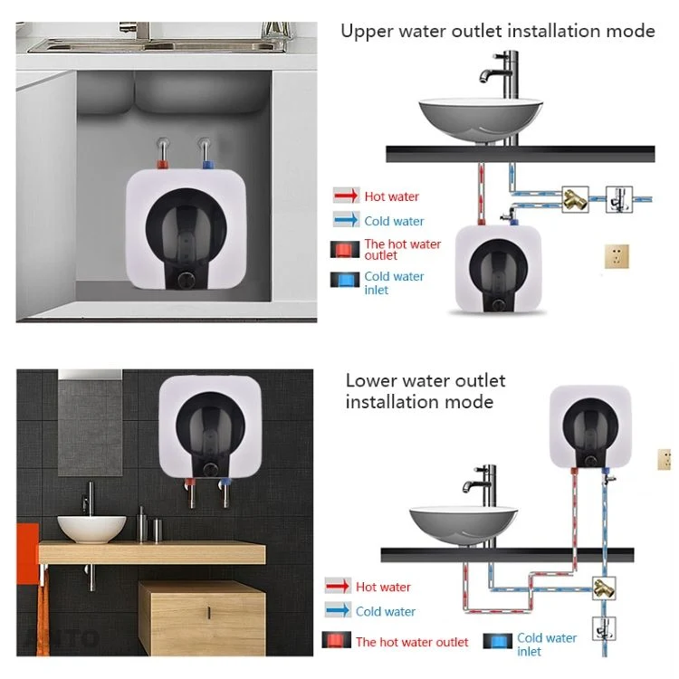 Aquecedor de água Geyser elétrico de 10 L compacto com caldeira, modelo AT-D01, 1,5 kw - 2 kw de potência, tamanho do fio de 1,5 mm2, 3 kg NW, 4 kg GW, 28 * 28 * 26 cm de tamanho