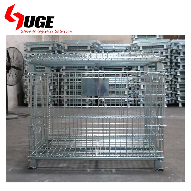 Stackable Wire Mesh Metal Pallet Folding Warehouse Lockable Storage Cages Wire Mesh Container