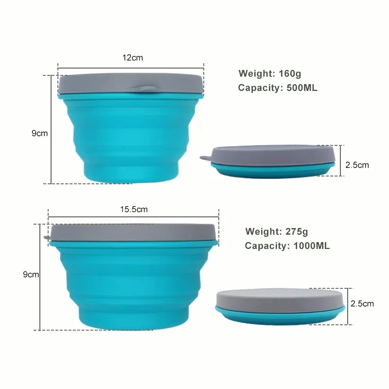 Three Plece Set Portable Silicone Camping Collapsible Kettle Pot Bowl Cups Cook Set with Custom Logo