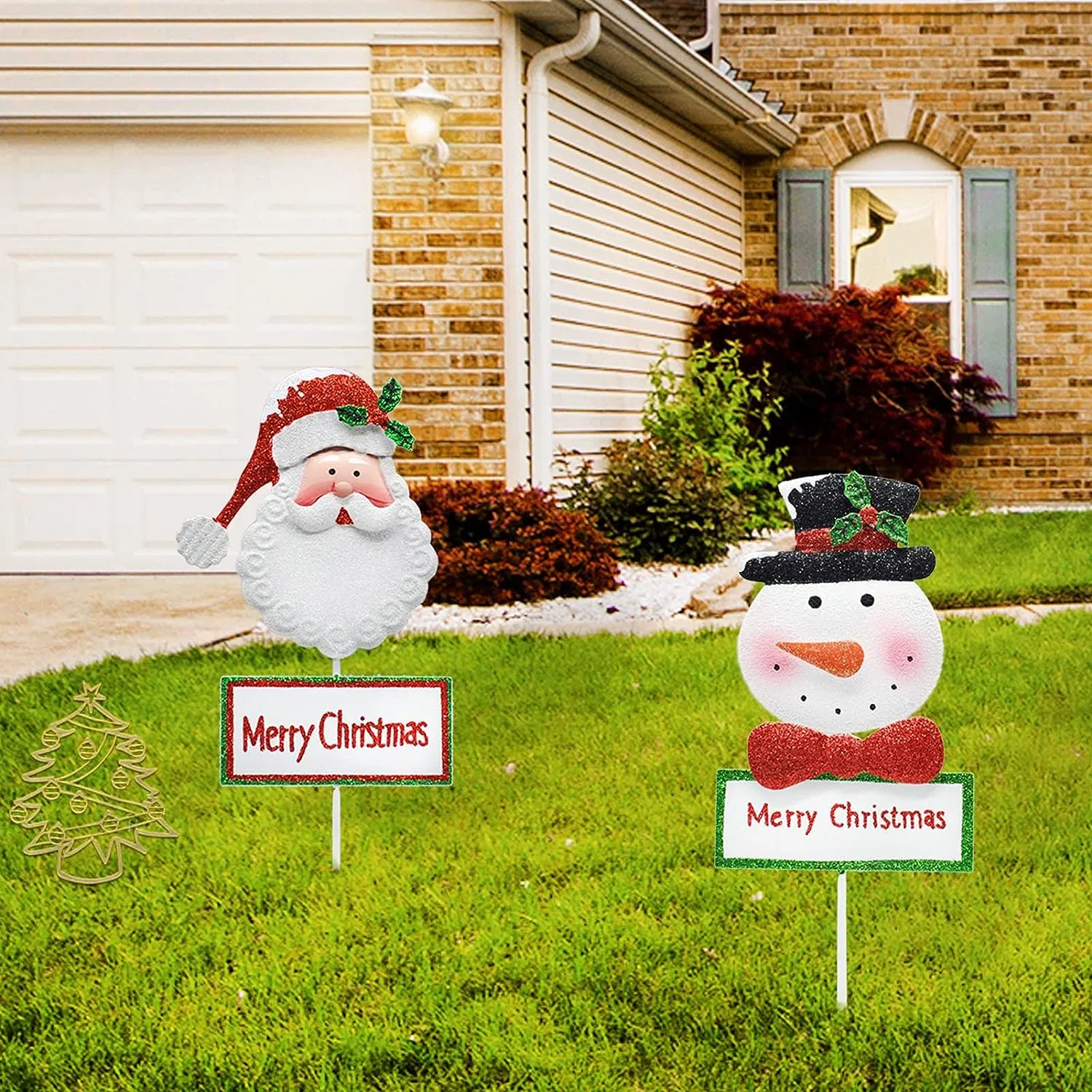 Decorative Garden Stakes with Snowman Santa Christmas Decor, Gift for Girl Metal Christmas Yard Stakes Decorations for Home Garden Yard