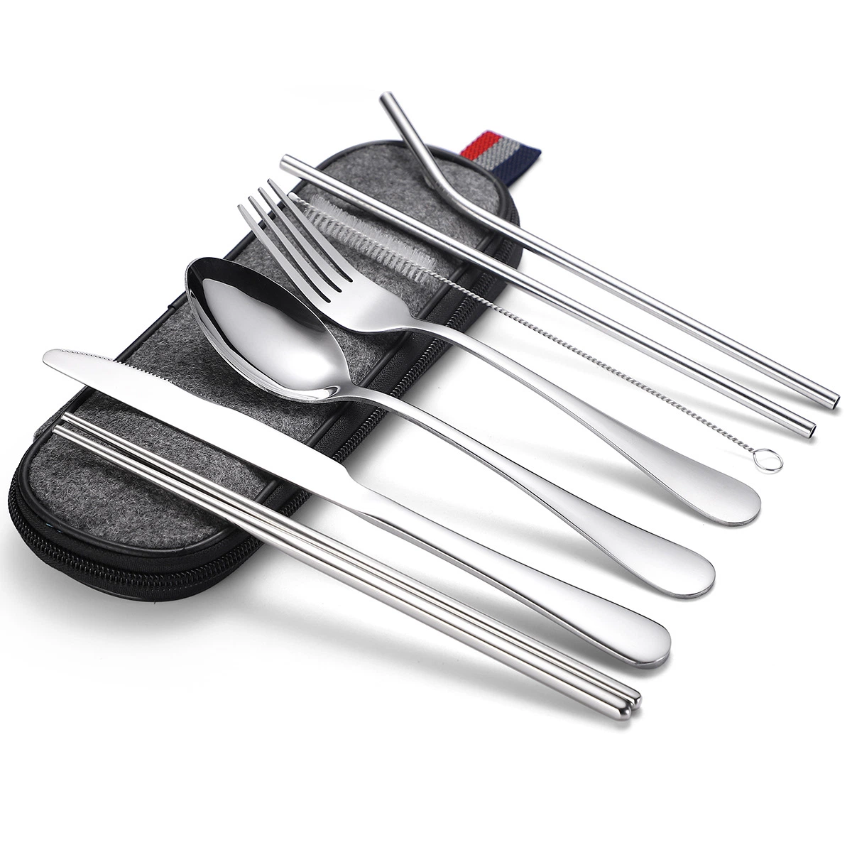 7 PCS Portable Cutlery Set with Drinking Straw