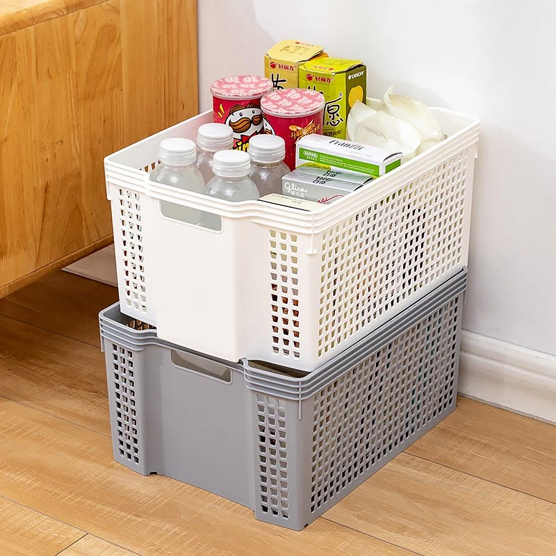 6811 Stackable Kitchen Food Living Room Sundries Plastic Storage Basket with Wheels