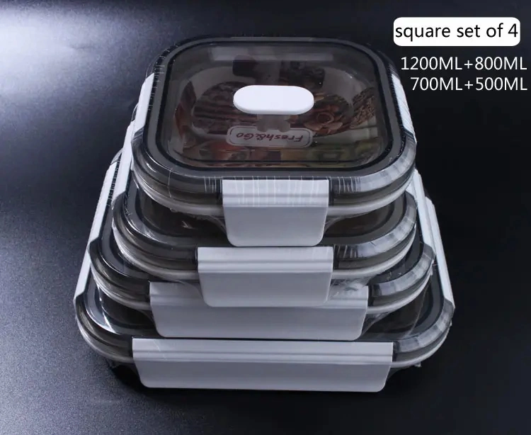 Four Piece Set Custom Collapsible Camping Food Storage Container Silicone Lunch Box Set of Square