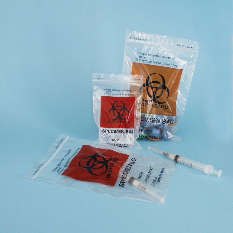 Disposal Eco-Friendly Plastic Medical Zipper Biohazard Sample Specimen Bags