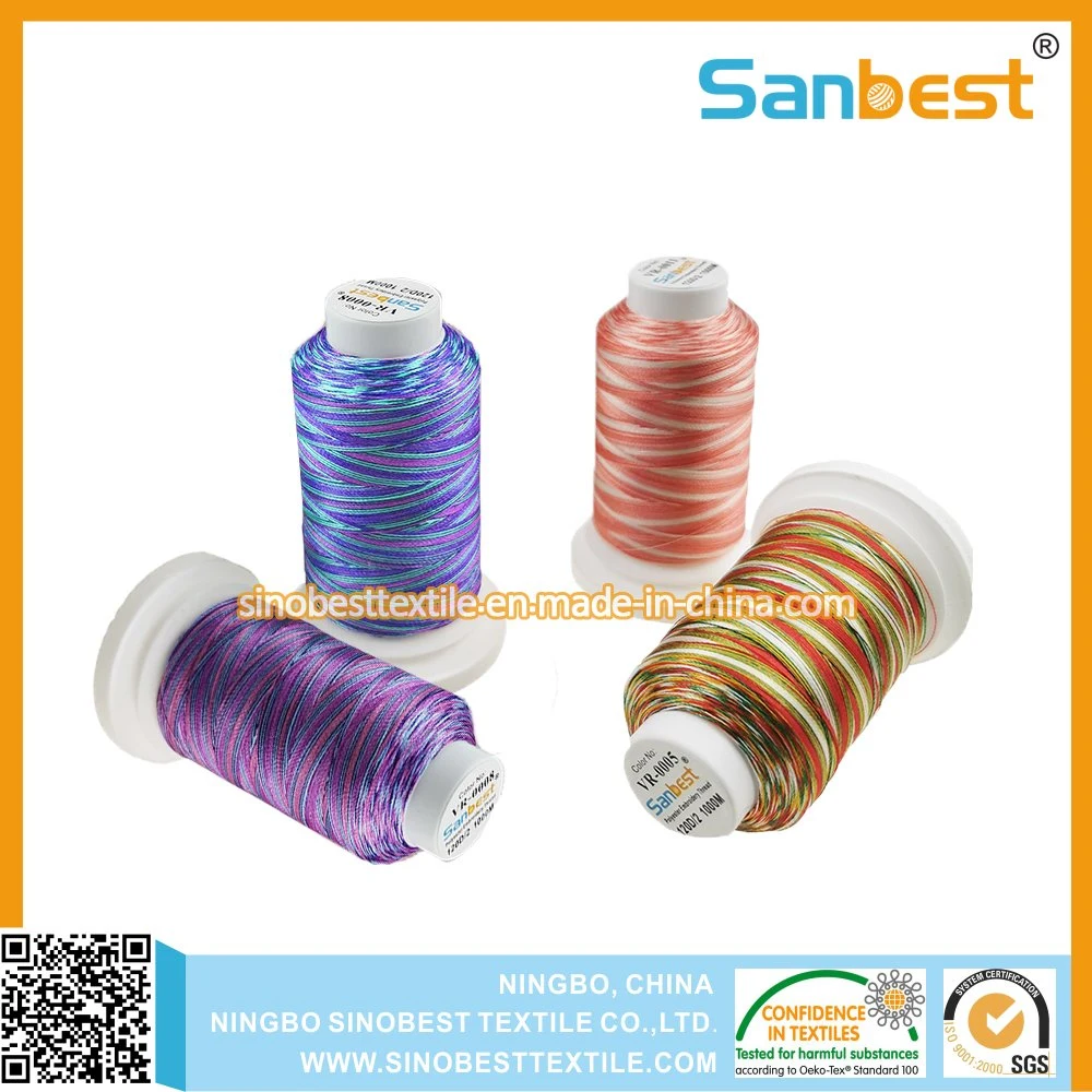 120d/2 Multicolor Chinese Premium Twisted Polyester Embroidery Thread on Small Reel