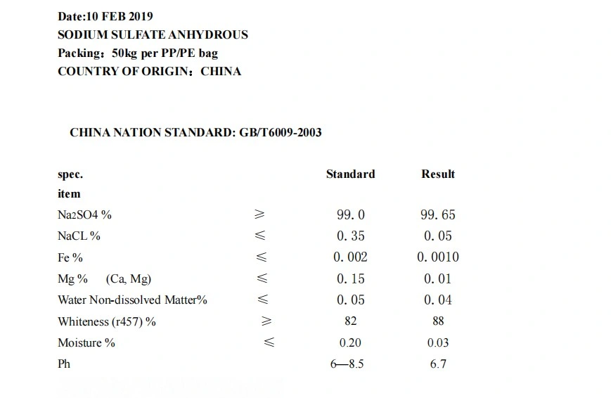 99% Min Sodium Sulphate Anhydrous/Na2so4 for Textile Dyeing