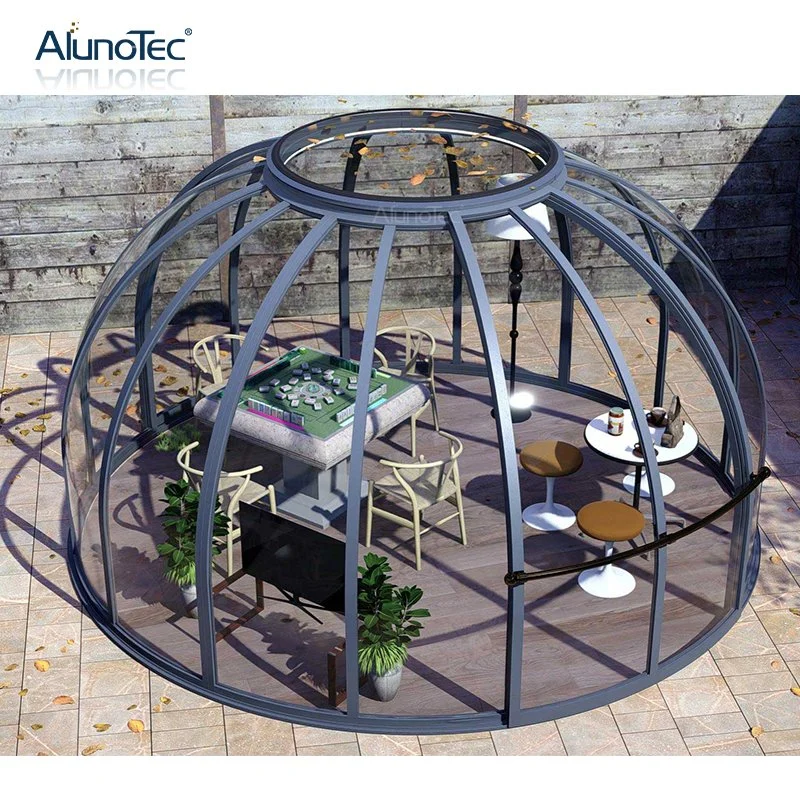 Aluminium Freizeit Sun Zimmer Gehäuse Garten Gebogene Nano-Panel Rund Einziehbare Dome-Abdeckung