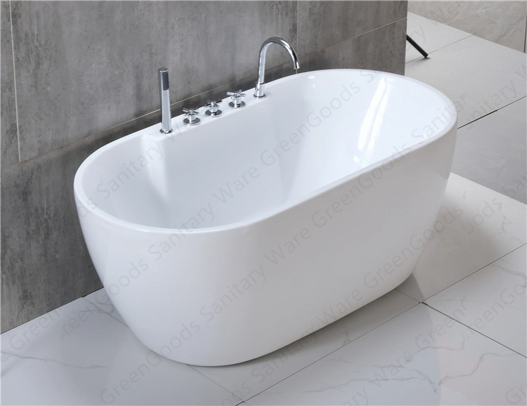 CE Modern Indoor Bathroom Adult Tub White Oval Shape Small Size Free Standing Bathtub with Shower