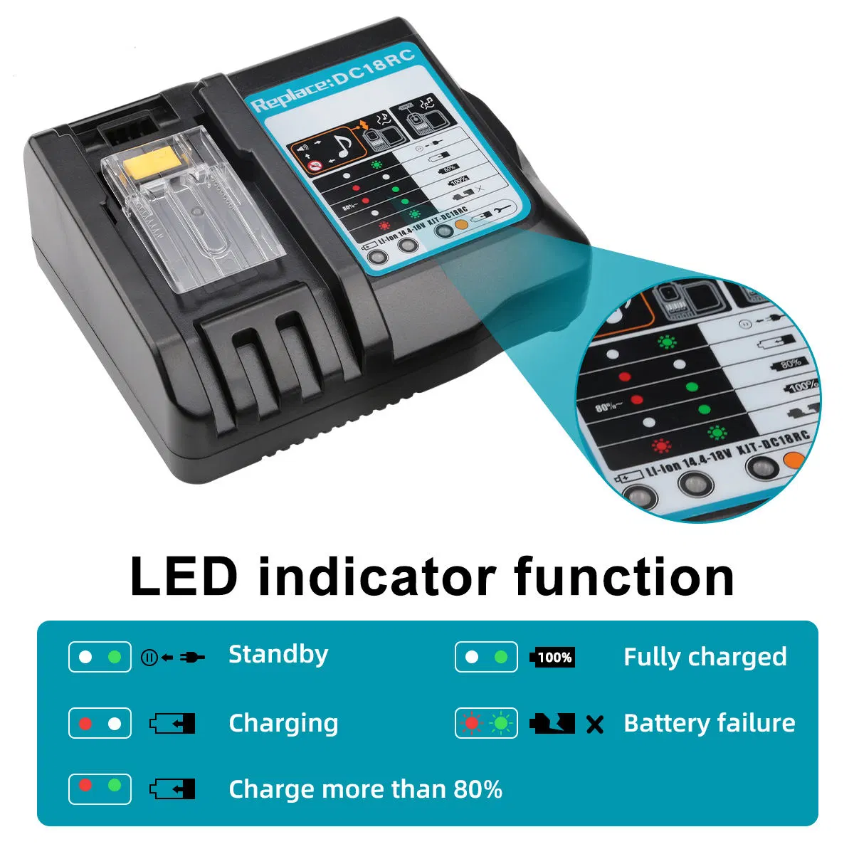 Herramientas de energía de ion-litio Cargador de batería DC18RC Sustitución para Makita 14,4V 18V Cargador de taladro inalámbrico para Makita Bl1830 Bl1840 Bl1850 Bl1860 Cargador