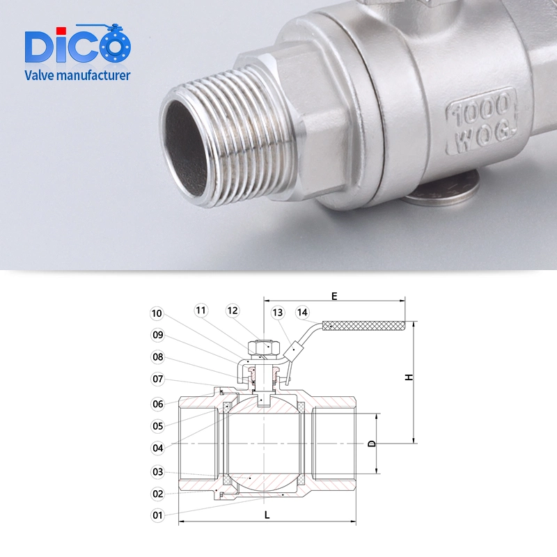 Dico 1000psi Protection Cover Type CF8/CF8m Industrial 2PC Ball Valve