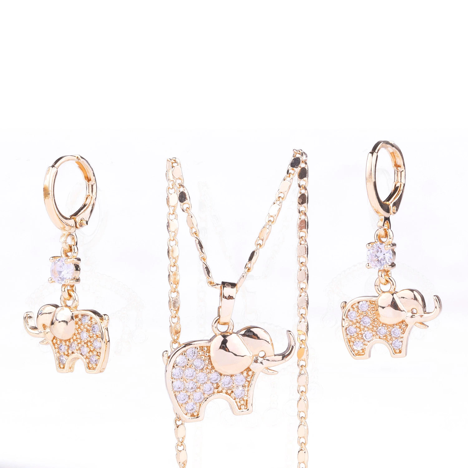 Female Gift 18K Gold Plated Style Cubic Zircon Imitation Charm Jewelry Set