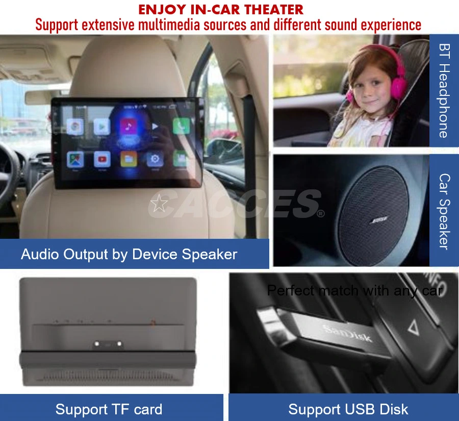 Lecteur vidéo de 10.1 pouces FHD 1080P avec repose-tête de voiture de catégorie supérieure avec WiFi 2,4G/5g, appuie-tête TV Android 10, système de divertissement arrière pour voiture, Sync Lien miroir de l'écran