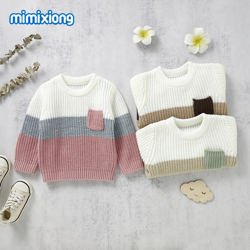 Jersey de punto casual con cuello en o Pullover multicolor