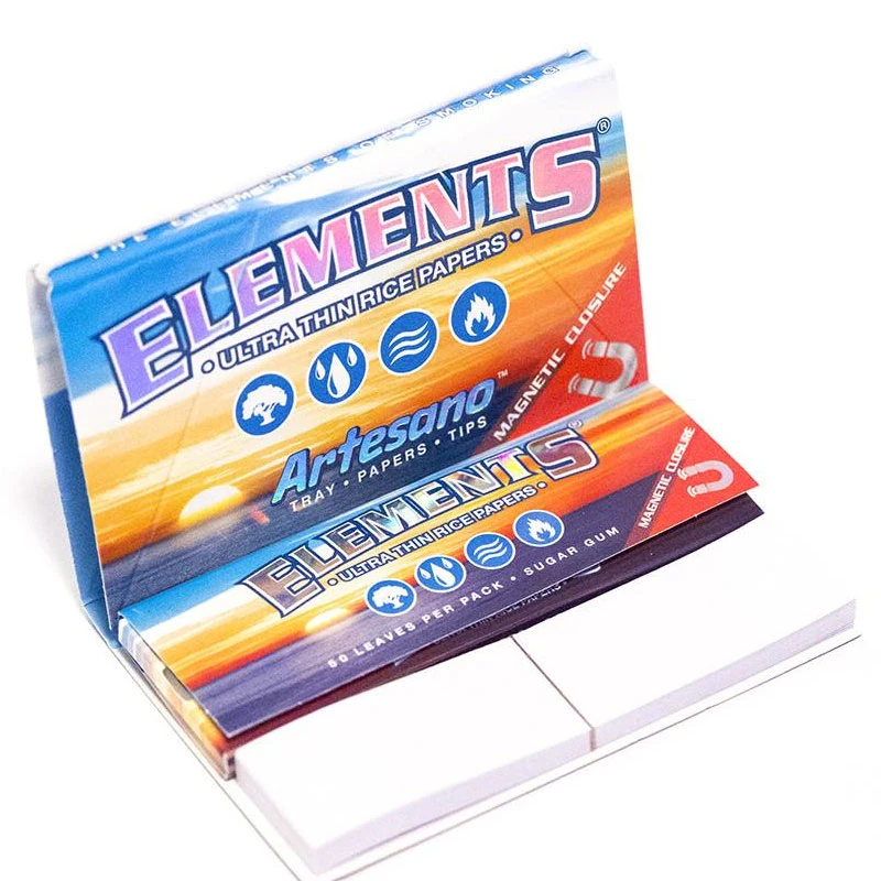 Elements Rolling Paper Custom Logo Custom Design OEM Real Factory Made King Size Slim Easy Burning Smoking Cigarette Rolling Papers