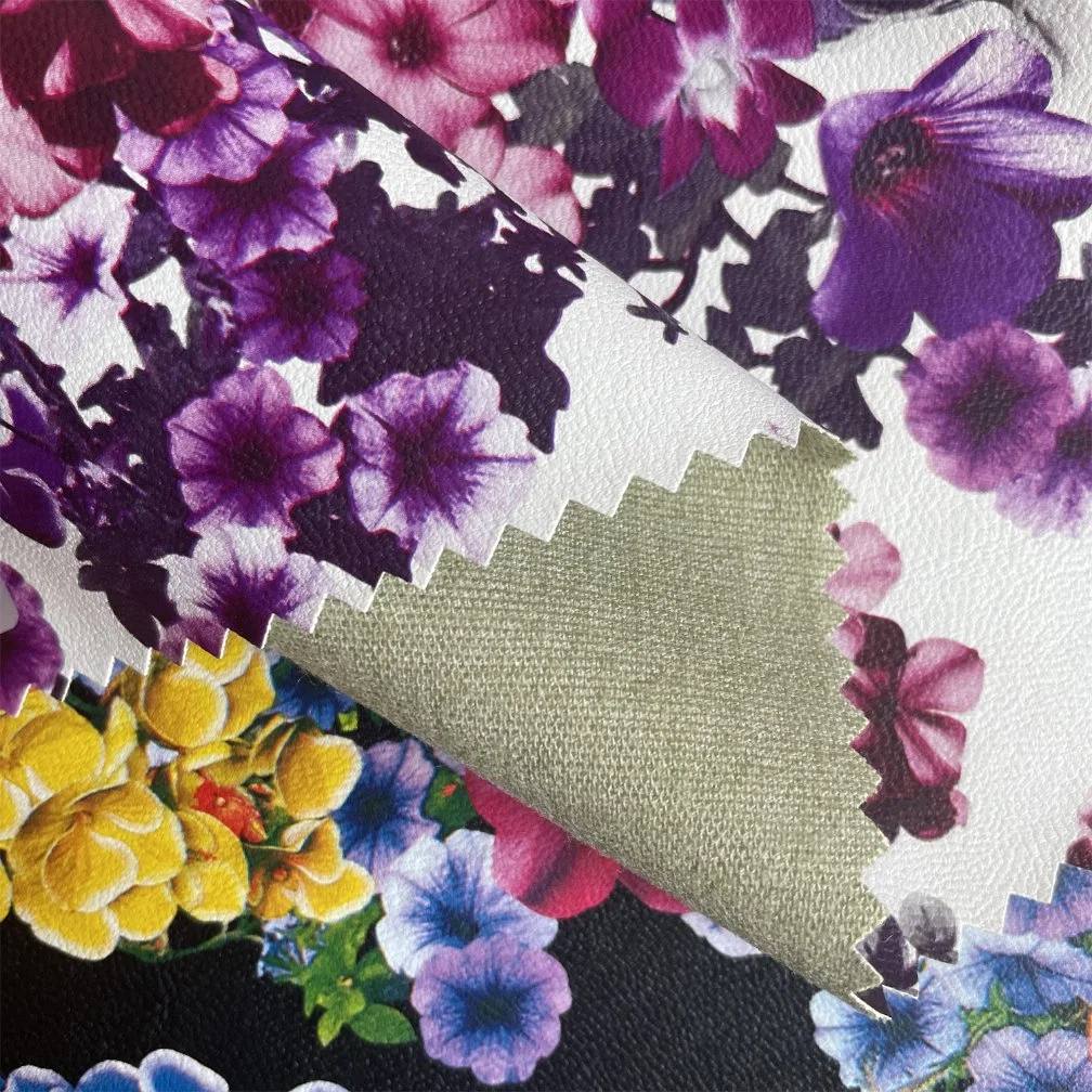 Impresso Floral PU couro artificial para roupa, Sofá e decoração