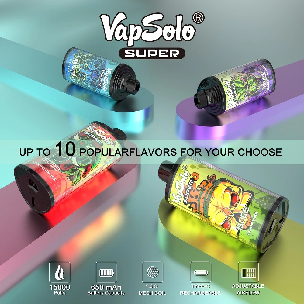 High quality/High cost performance Vapsolo Super 15000 Puffs E Cigarette Disposable/Chargeable Vapes Box 650mAh Rechargeable Batteries 26ml Puff 12K 15K 10K 5% Display Screen Vape