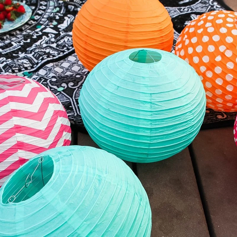 Rice Paper Solid Color Available Chinese Round Paper Lamp Hanging Decorations