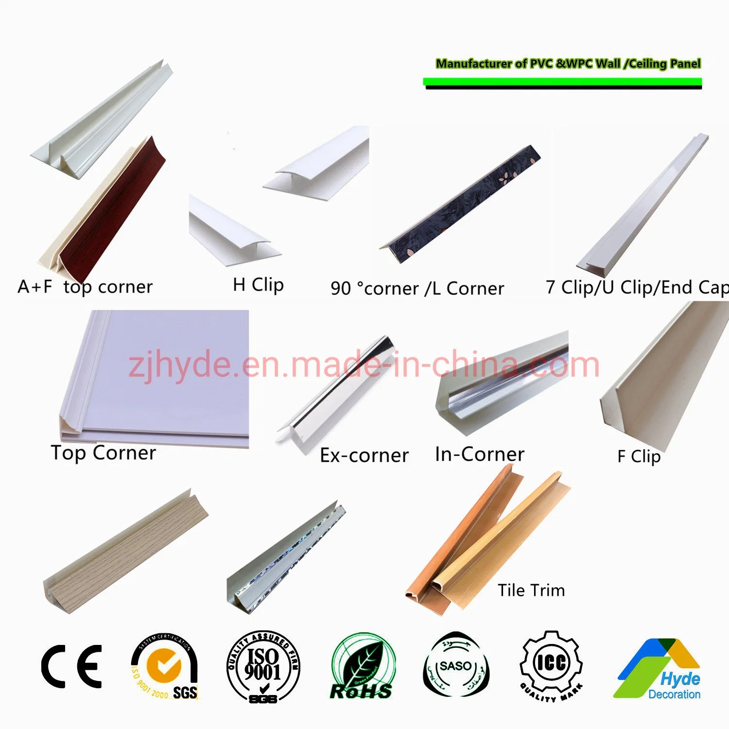 Customization Supply PVC Corner H Clip for Joint, Outside Corner Profile, Inside Corner Profile