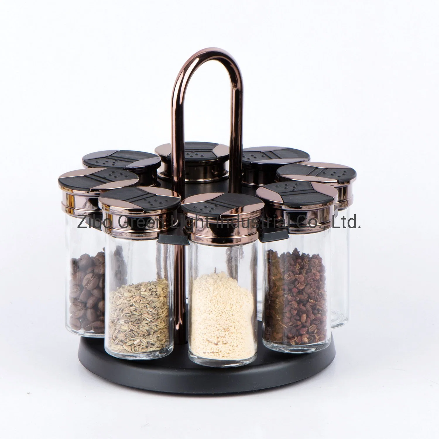 8PCS Glass Spice Jar Set with Plastic Lid and Revolving Rack Spice Shaker