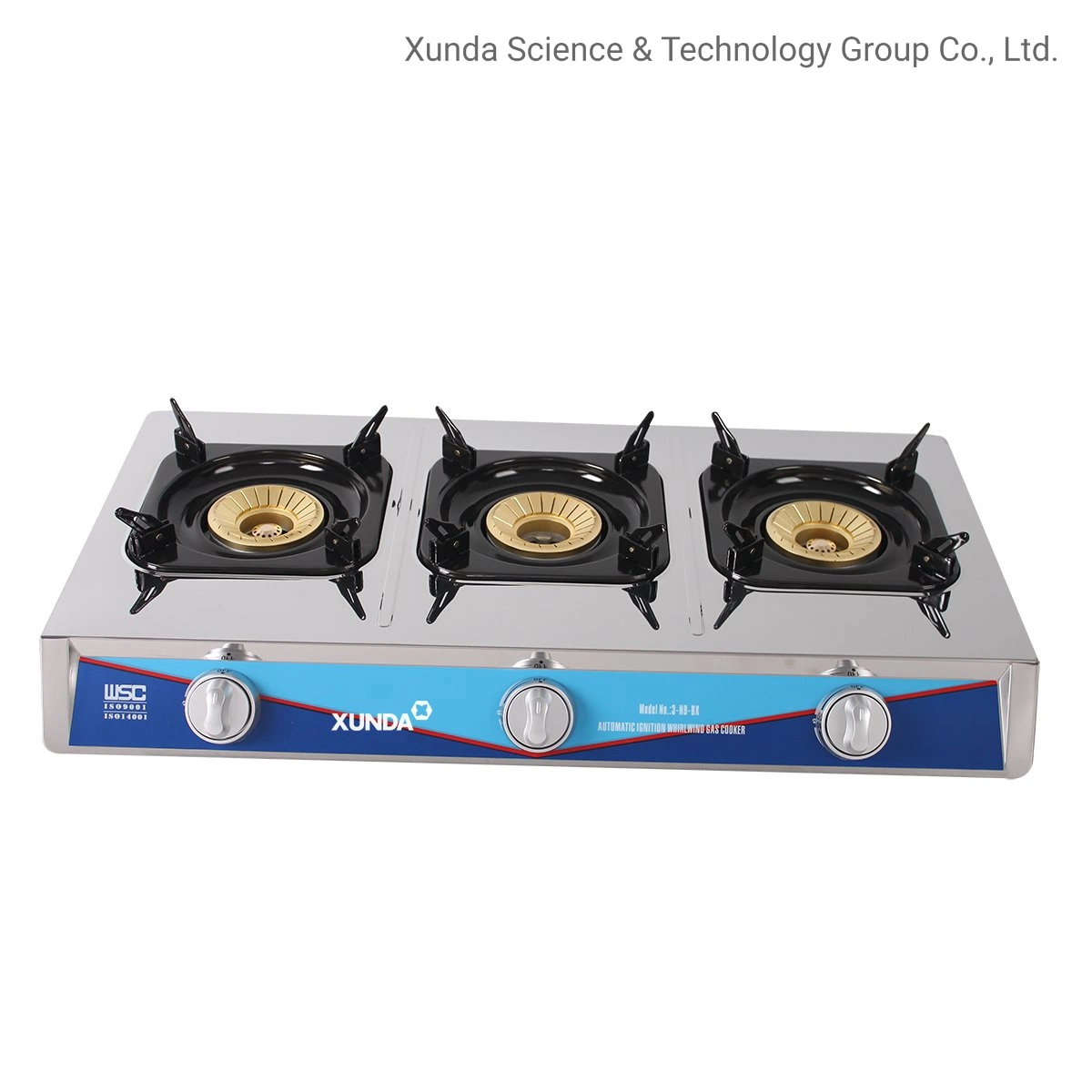 Xunda 3 Burners Table Top Gas Stove Stainless Steel High Efficiency Tornado Flame Gas Cooker