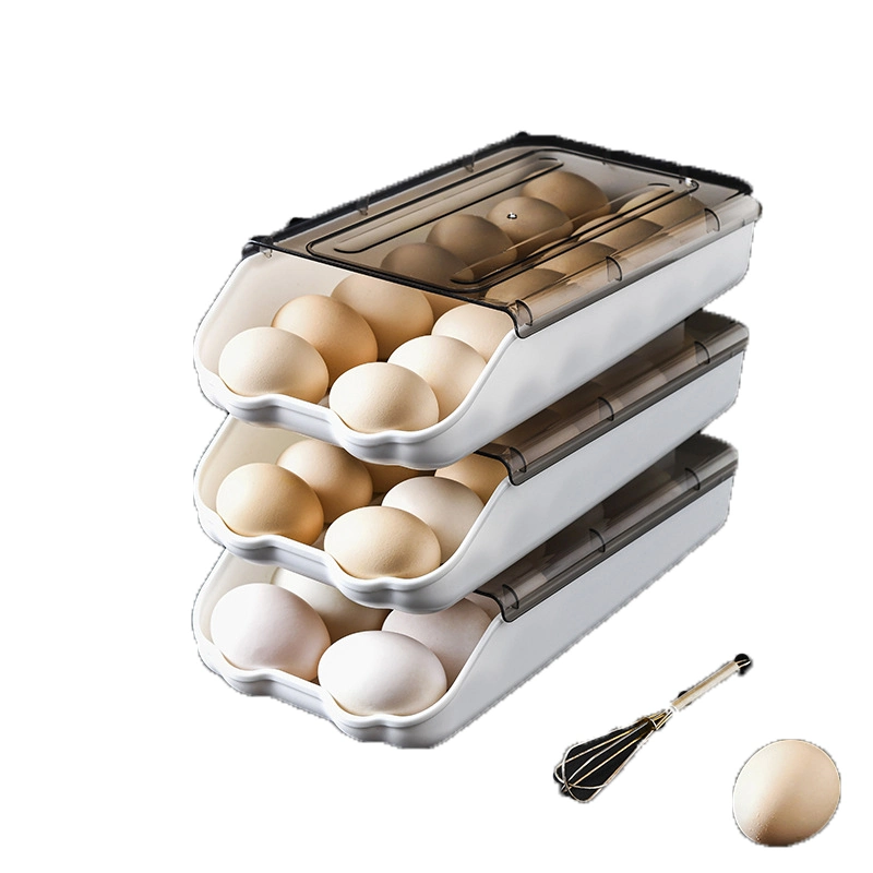 Cajón de la nevera nevera Organizador Rawer apilable de plástico de tipo evolutivo automático de bandeja doble caja de almacenamiento de huevos al aire libre de cocina