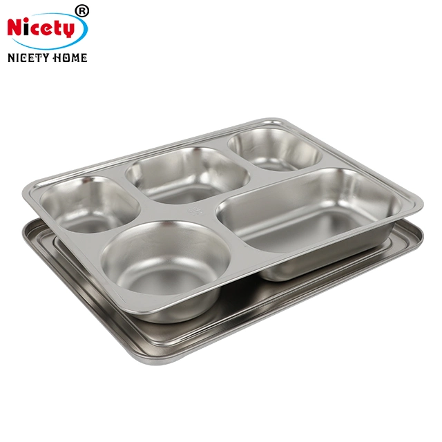 Durable and Drop Resistant 4/5compartment Easy to Clean Stainless Steel 304 Food Tray