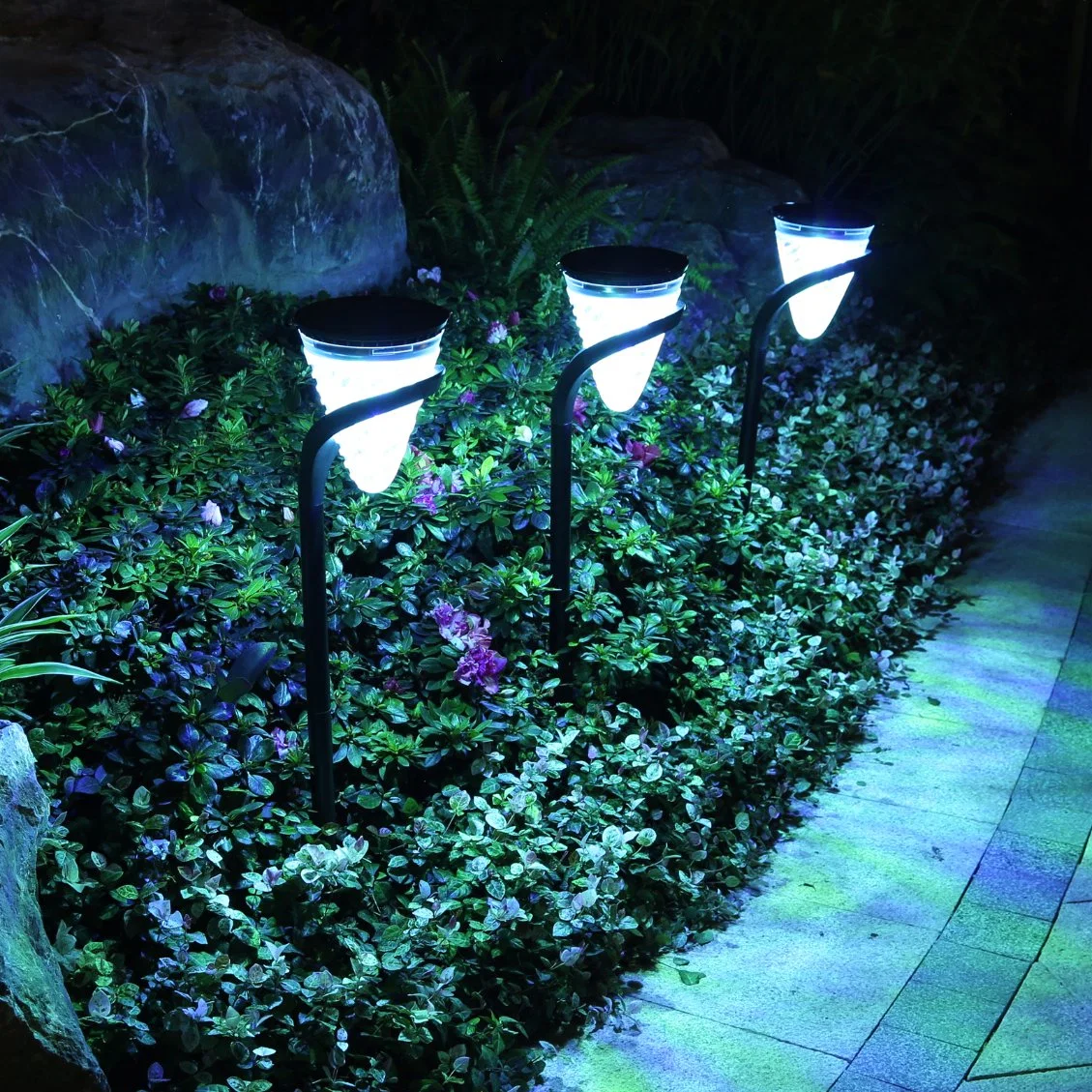 Luces solares súper brillantes impermeables al aire libre 2pack, de anochecer a amanecer hasta 10 horas, iluminación solar al aire libre Pathway luces de jardín encendido/apagado automático, iluminación LED de paisaje