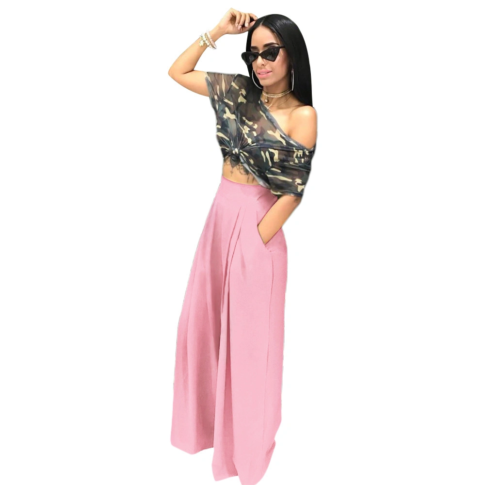 High Waist Fashion Hot Sale Athleisure Casual Office Business Wide Leg Pants for Women