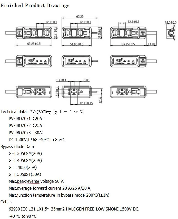 Factory Supply IP68 1500V 2OA, 25A, 30A, 3PCS Bypass Diode Solar System Junction Box for Solar Pane