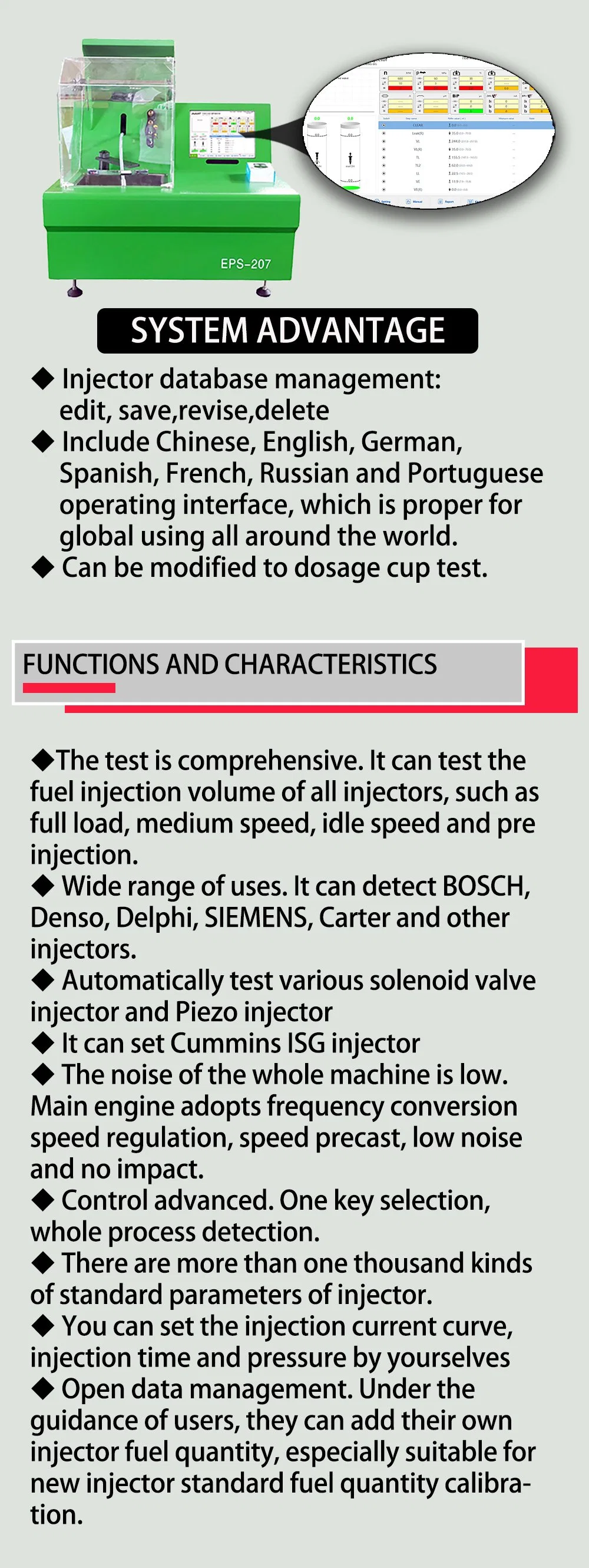 Lab Diesel Common Rail Injector Electronic Injector Cr Injector Piezo Injector Test Stand Bosch EPS205