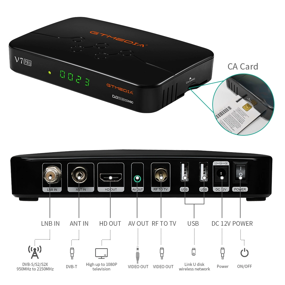 Gtmedia V7PRO DVB-S S2 S2X DVB T T2 2 in 1 Satellite Receiver Set-Top TV Box with Dual Core Hevc