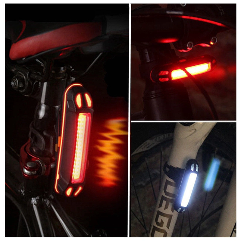 USB Rechargeable Flashlight Bicycle LED Laser Polyline Tail Light