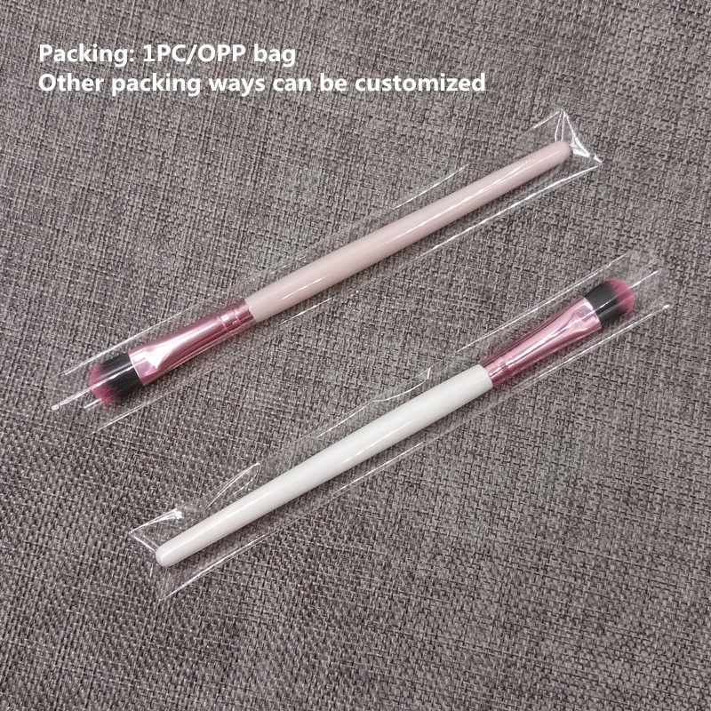 Pink White Cosmetic Eyeshadow Brush Vegan Nylon Fibre Single