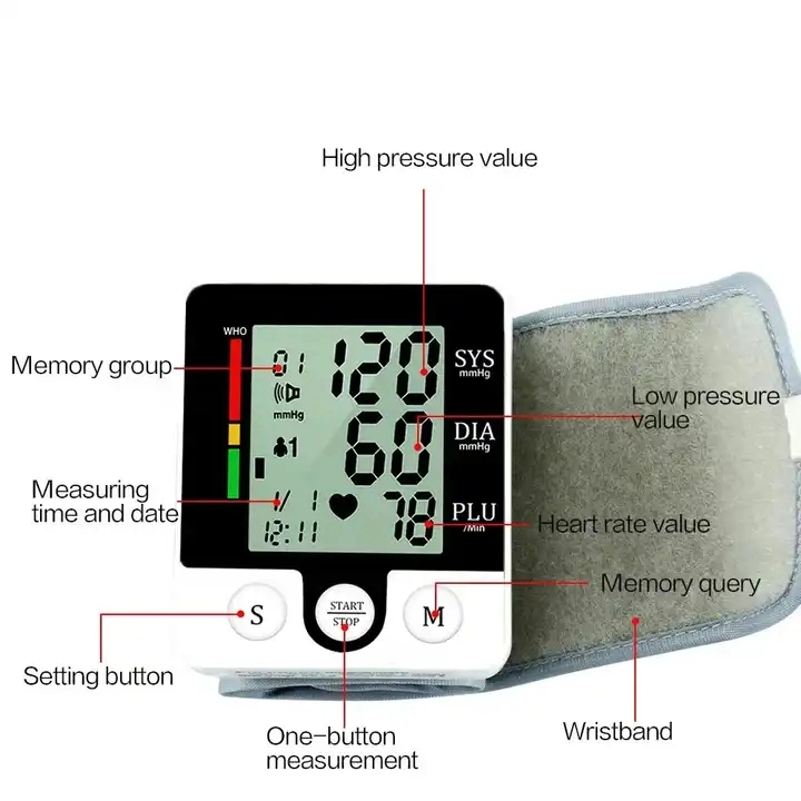 CE ISO Approved Medical Wrist Sphygmomanometer Wireless Blood Pressure Monitor Electric Plastic Customized LCD Household 2 Years