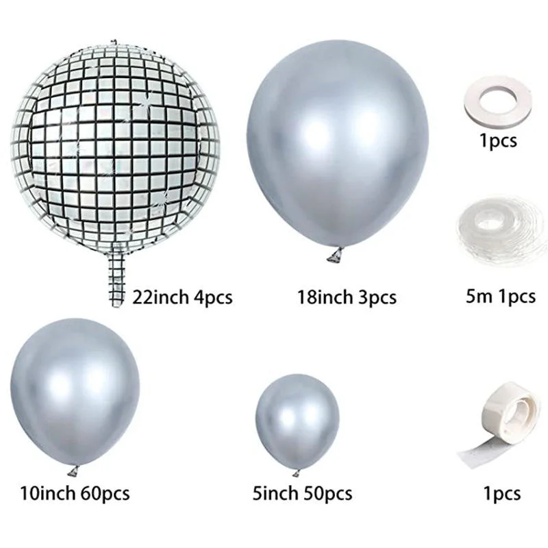 120PCS Metallic Silver 4D Disco Balloon Set Birthday Party Single Night Event Nightclub Decorations Balloons