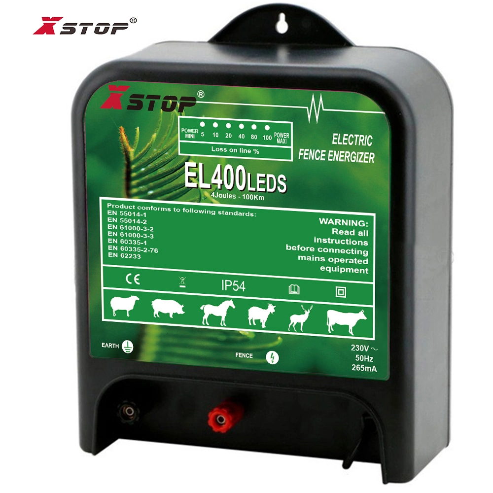 230V Waterproof Electric Fence Charger with LED Indicator 4.0 Joules 100 Km Farm Energizer AC System